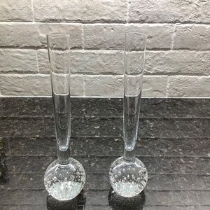 Pair of 8” Art Bubble Glass Vases